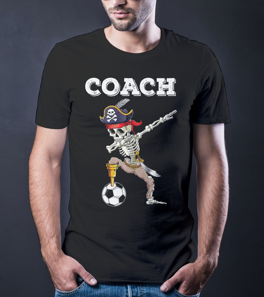 COACH Dabbing Skeleton Futbol Pirate Dab Soccer T-Shirt
