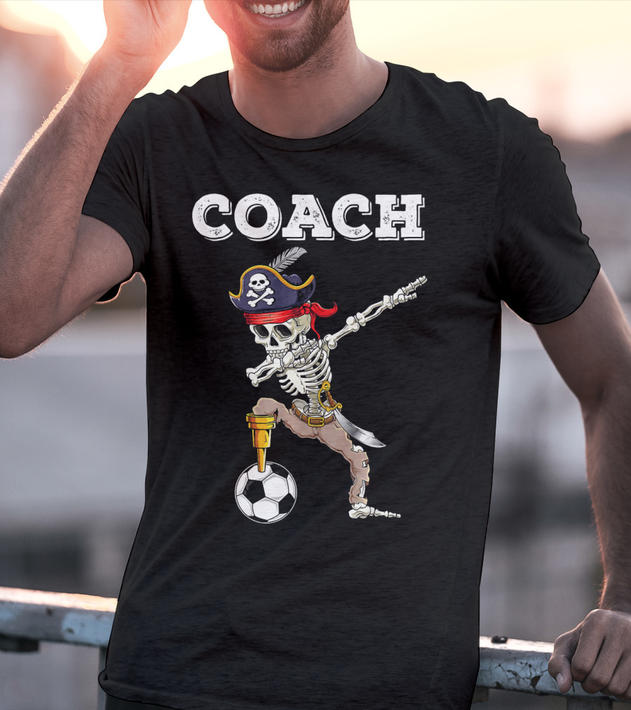 COACH Dabbing Skeleton Futbol Pirate Dab Soccer T-Shirt