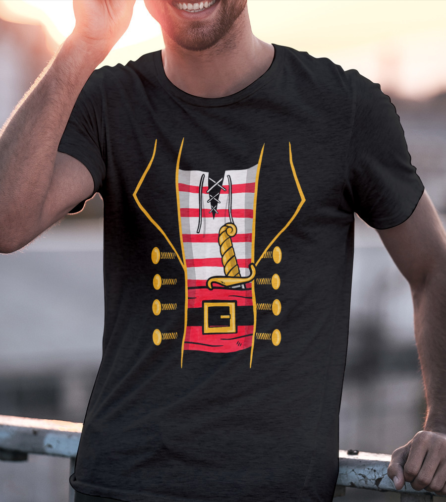 Easy Halloween Pirate Costume T-shirt With Sword And Striped Vest T-Shirt