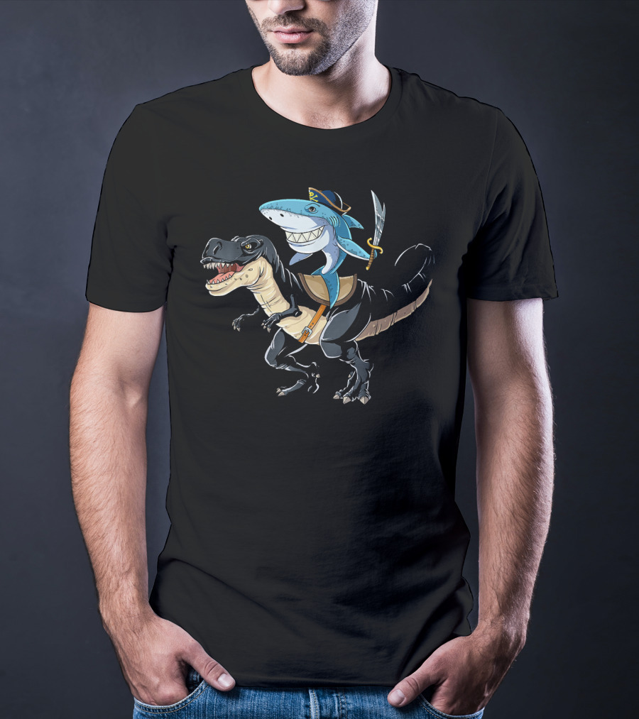 Pirate Shark Riding Dinosaur T-Shirt