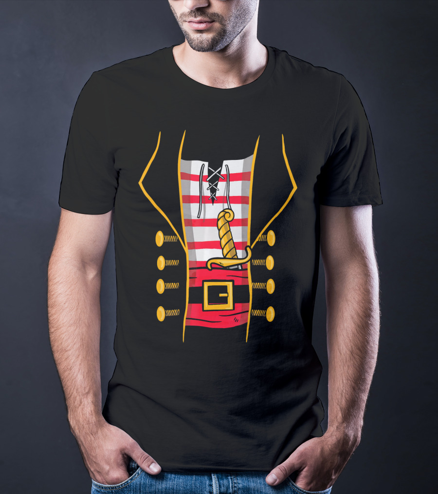 Pirate Costume Top With Striped Vest And Sword T-Shirt