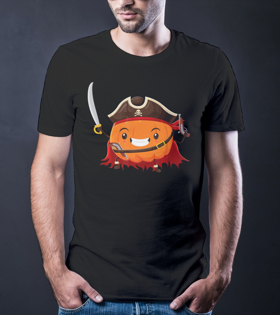 Pirate Pumpkin Halloween Costume Party With Sword And Pirate Hat T-Shirt