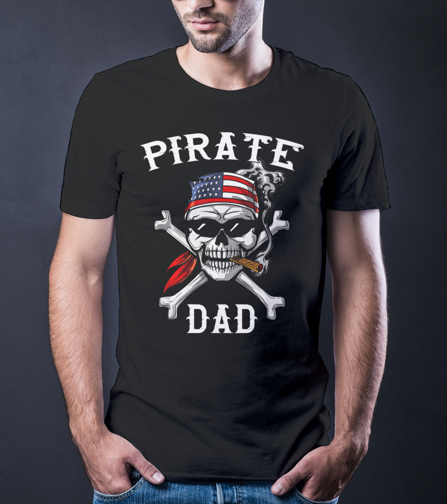 Pirate Dad Skull Crossbones American Flag Bandana T-Shirt