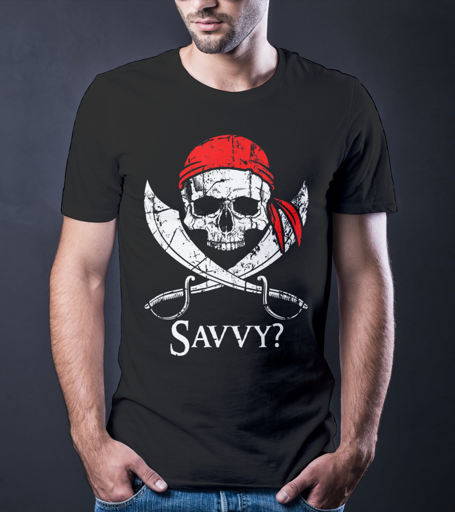 Savvy Pirate Skull And Crossbones With Red Bandana And Swords T-Shirt