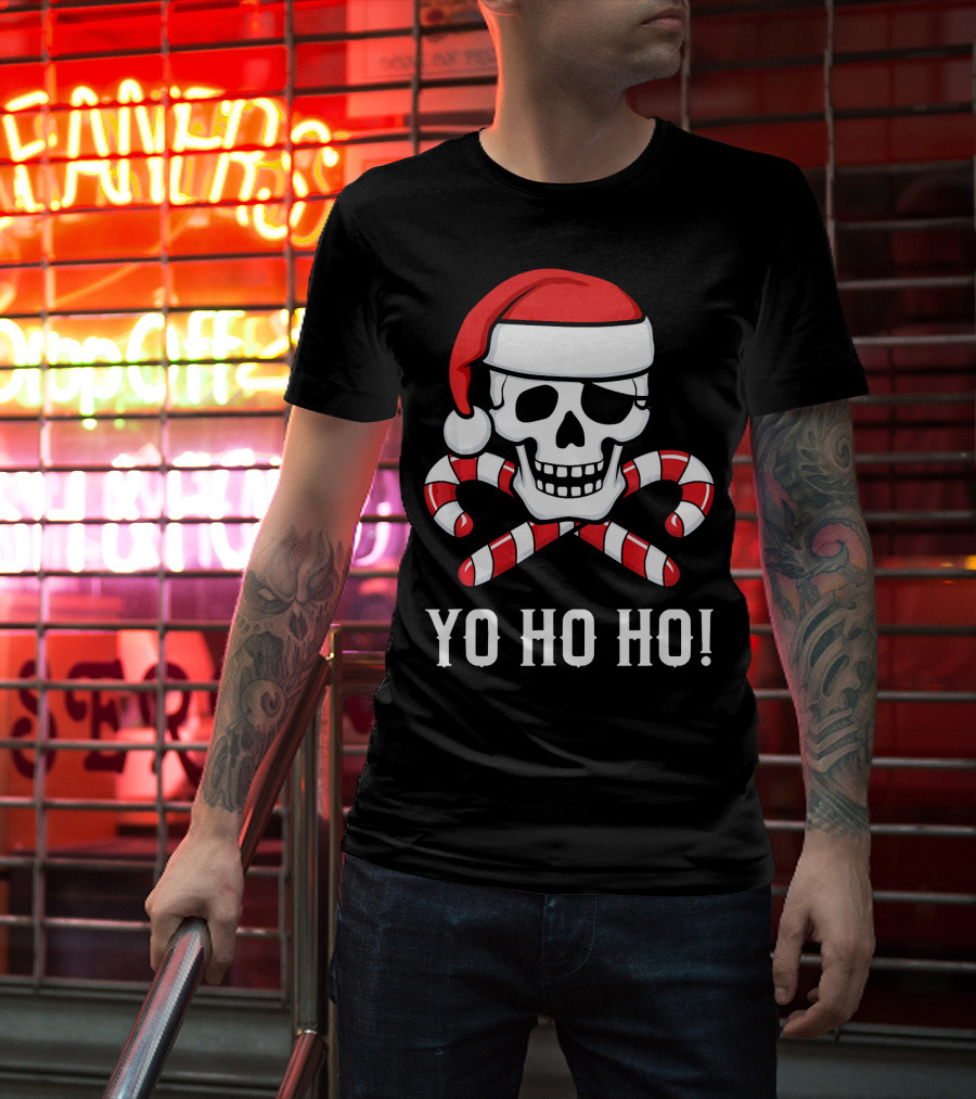 Yo Ho Ho Santa Pirate Skull Candy Canes T-Shirt
