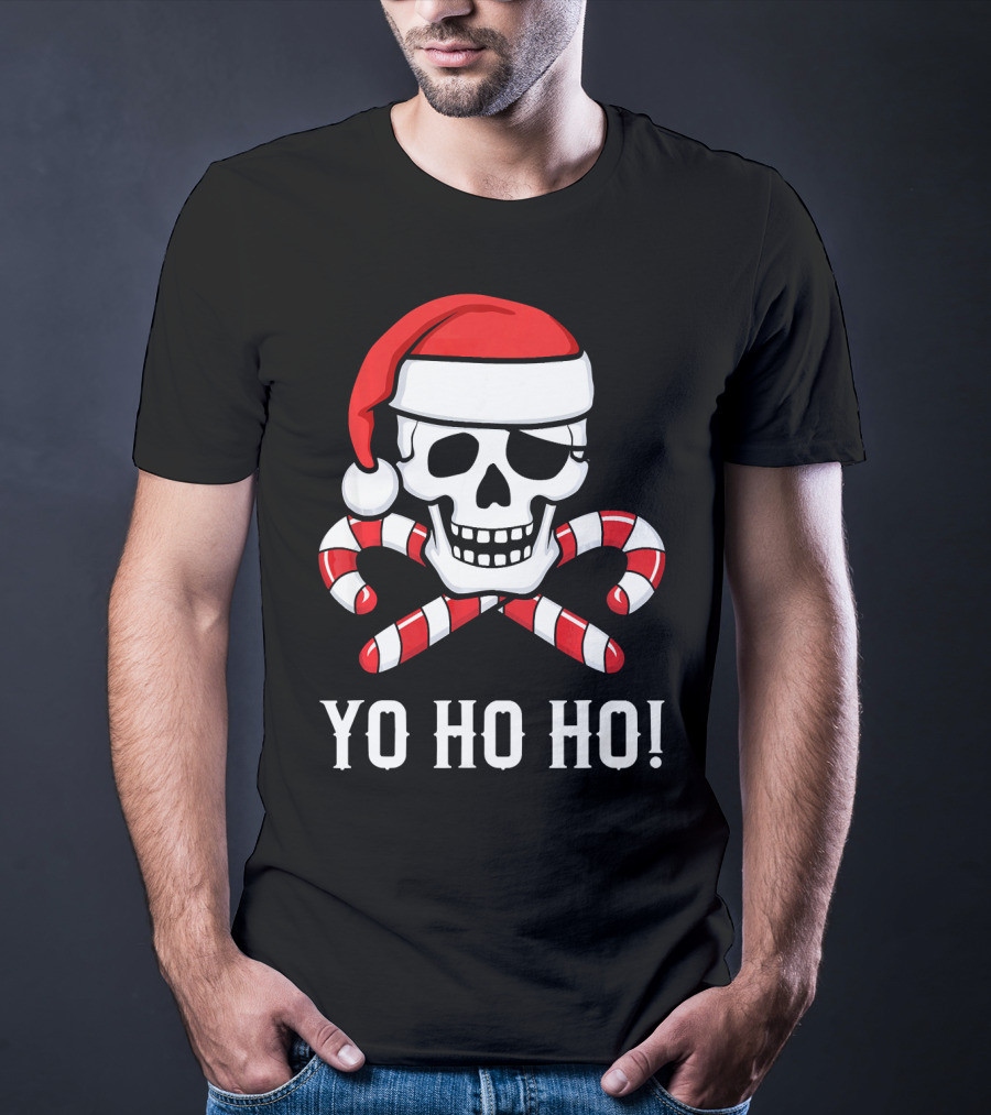 Yo Ho Ho Santa Pirate Skull Candy Canes T-Shirt