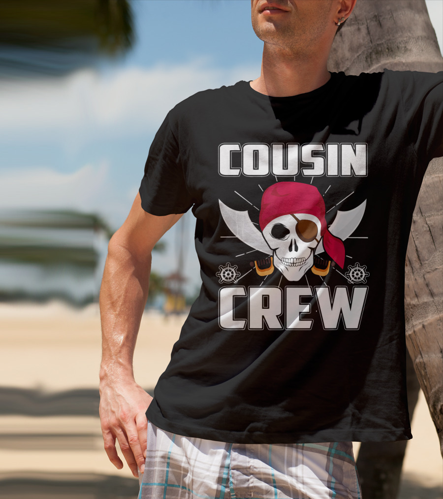 Cousin Crew Pirate Skull Bandana Eyepatch Swords Helmets T-Shirt