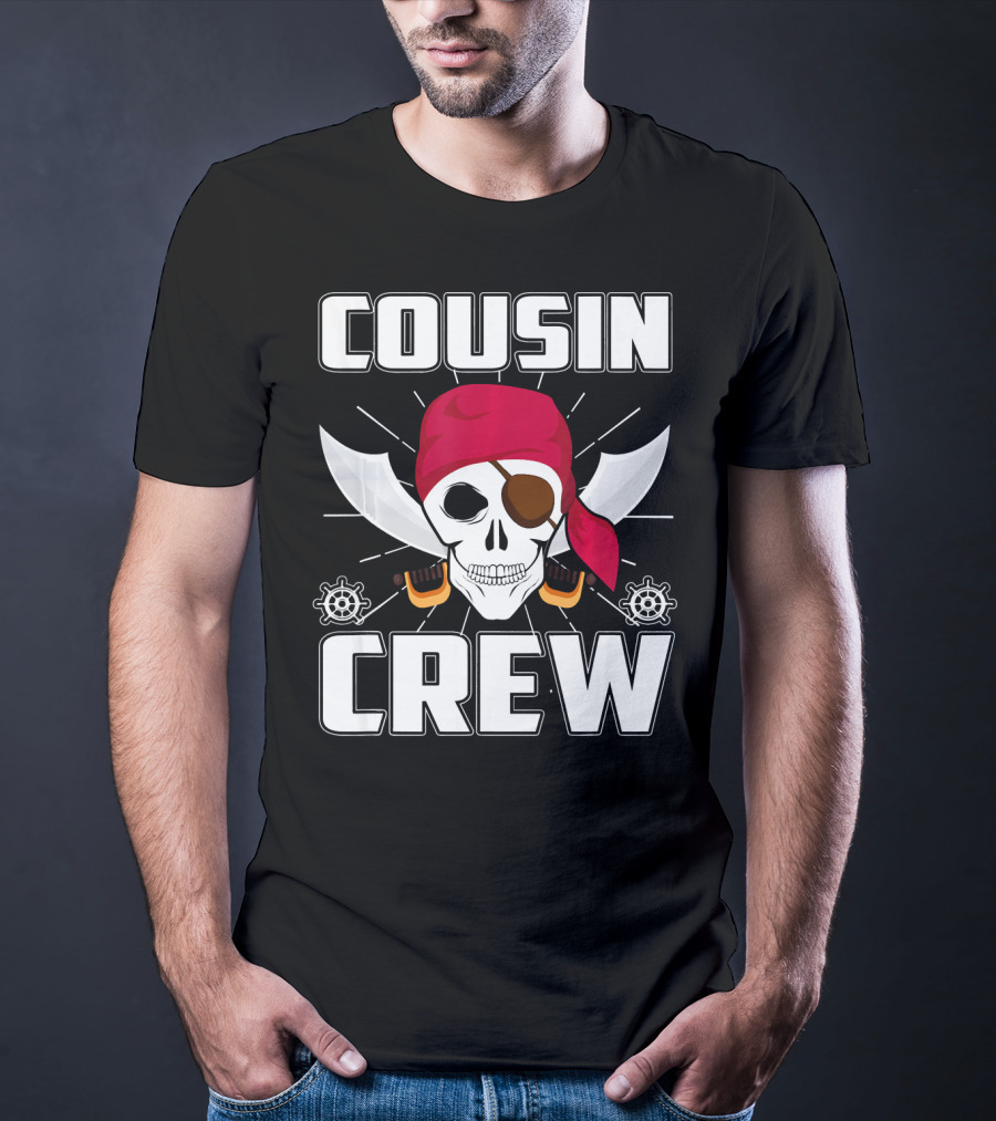 Cousin Crew Pirate Skull Bandana Eyepatch Swords Helmets T-Shirt