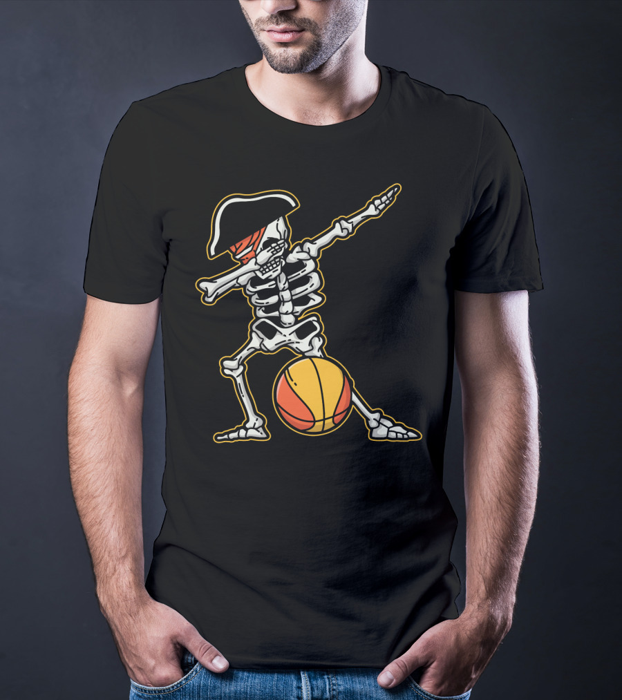 Skeleton Pirate Dabbing With Basketball Cool T-Shirt