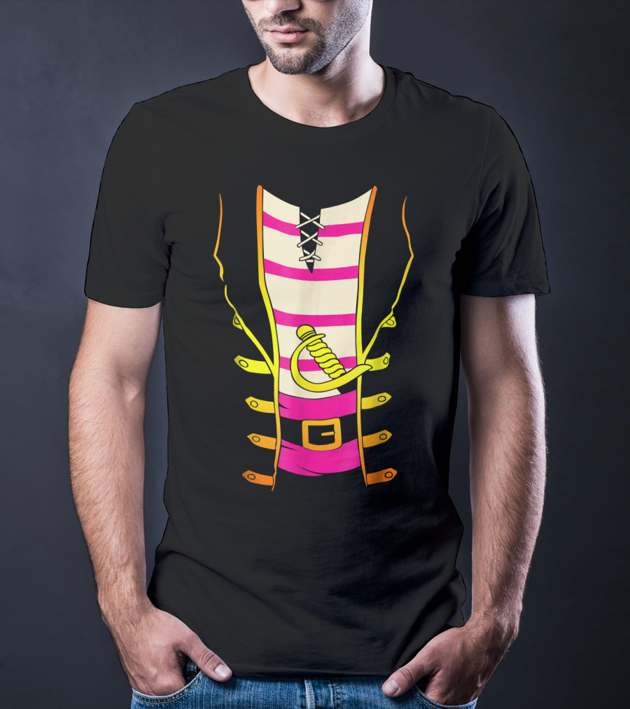 Pirate Costume Striped Shirt With Sword And Belt T-Shirt