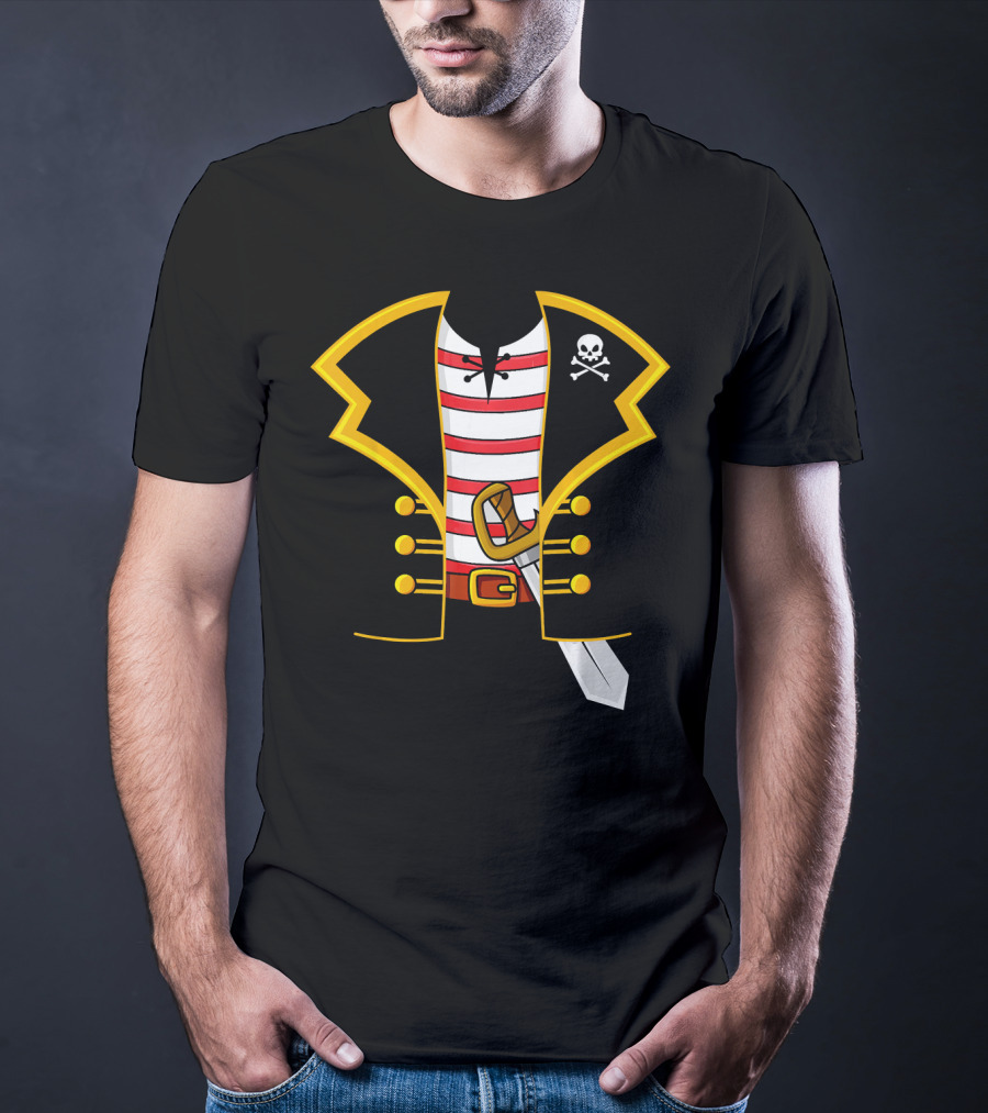 Pirate Costume Party Striped Shirt Skull Sword Jacket T-Shirt