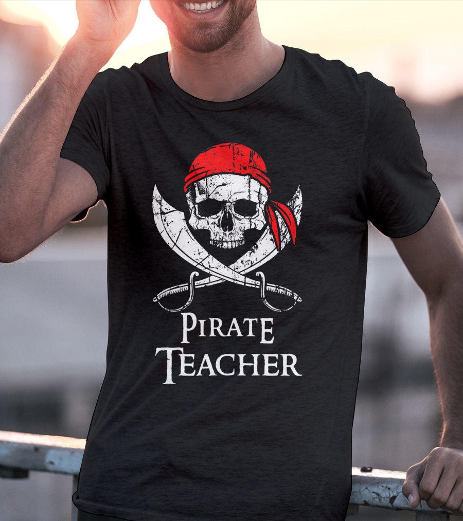 Pirate Teacher Skull Crossed Swords Bandana T-Shirt