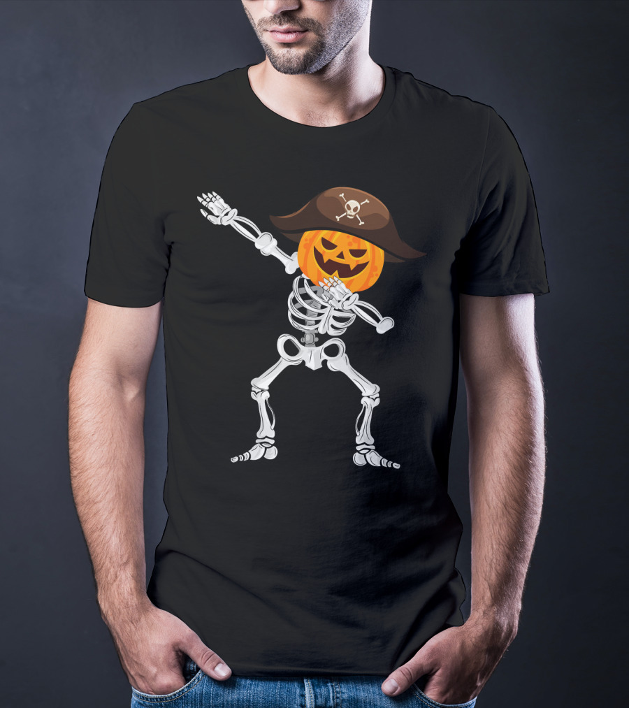 Skeleton Dabbing Pirate Pumpkin Halloween T-Shirt