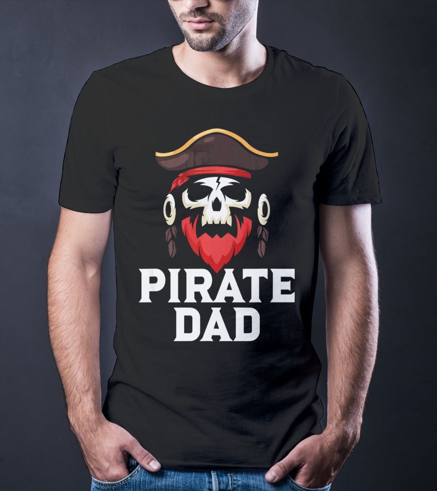 Pirate Dad Skull Captain Boating Red Beard Hat T-Shirt