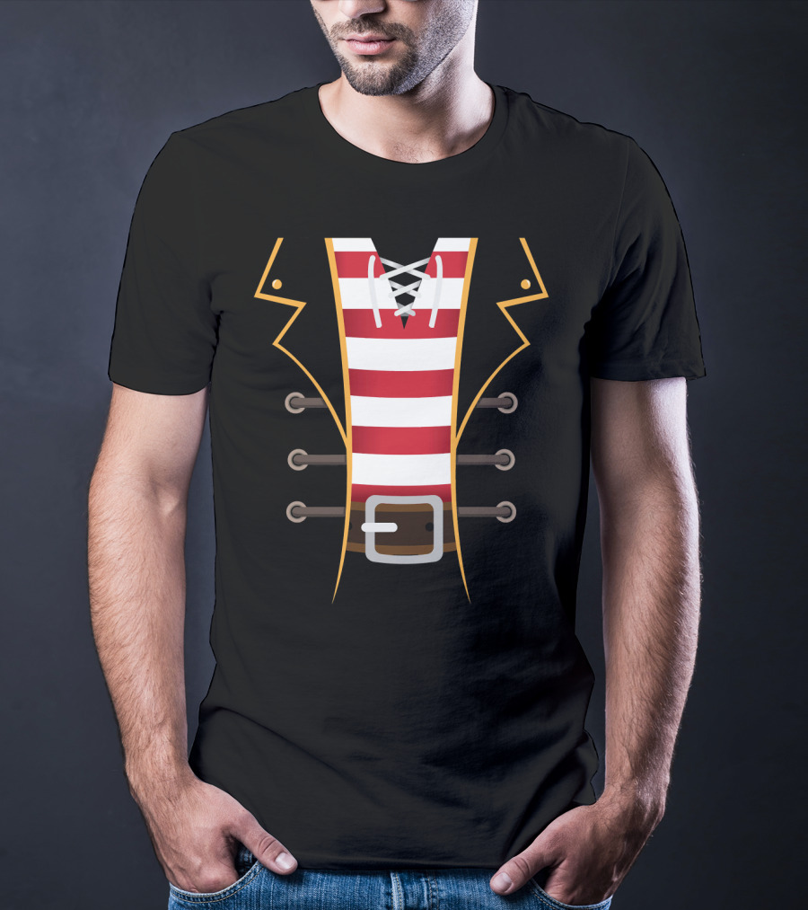 Pirate Buccaneer Novelty Diy Costume Striped Shirt Belt T-Shirt