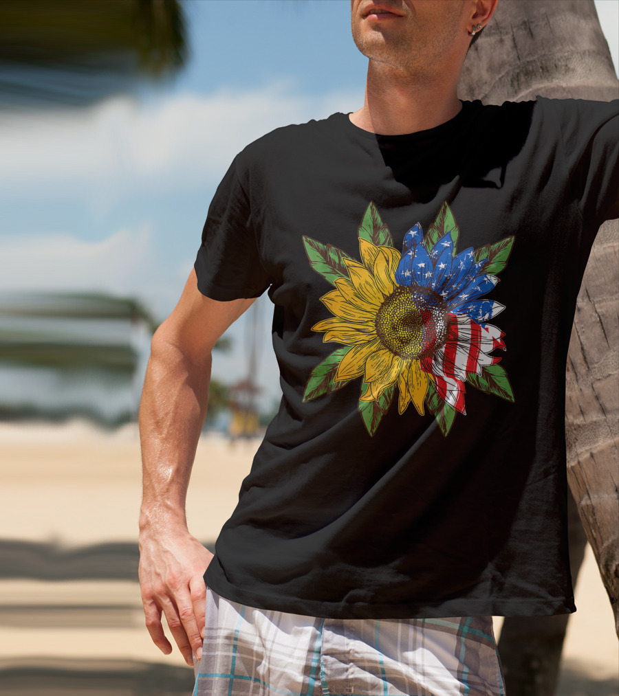 Hippie Peace American Flag Sunflower T-Shirt