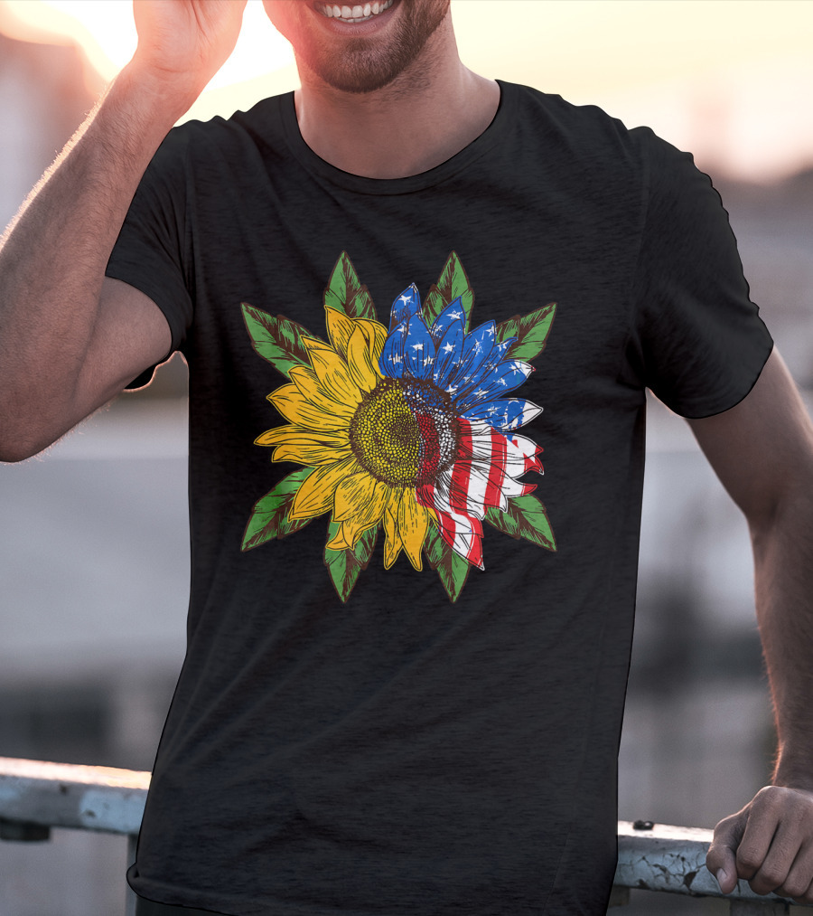 Hippie Peace American Flag Sunflower T-Shirt