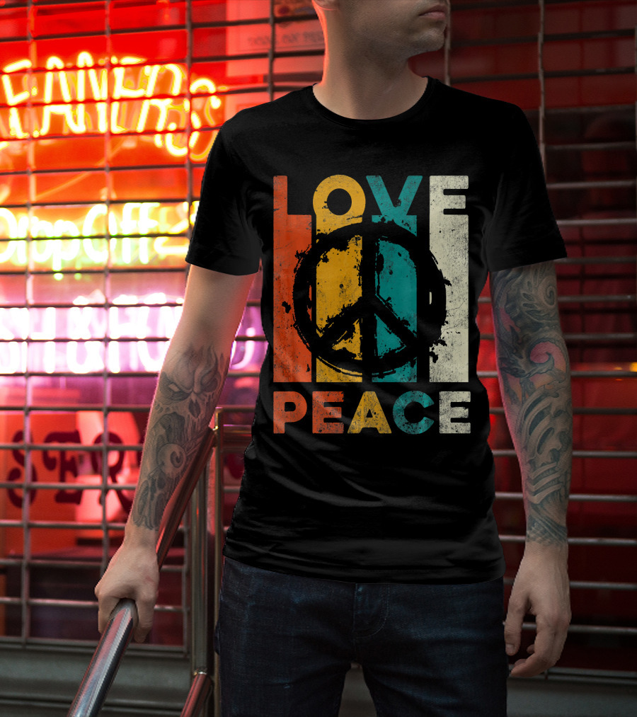 Love Peace Retro 60s 70s Vibe With Tie Dye Peace Sign T-Shirt