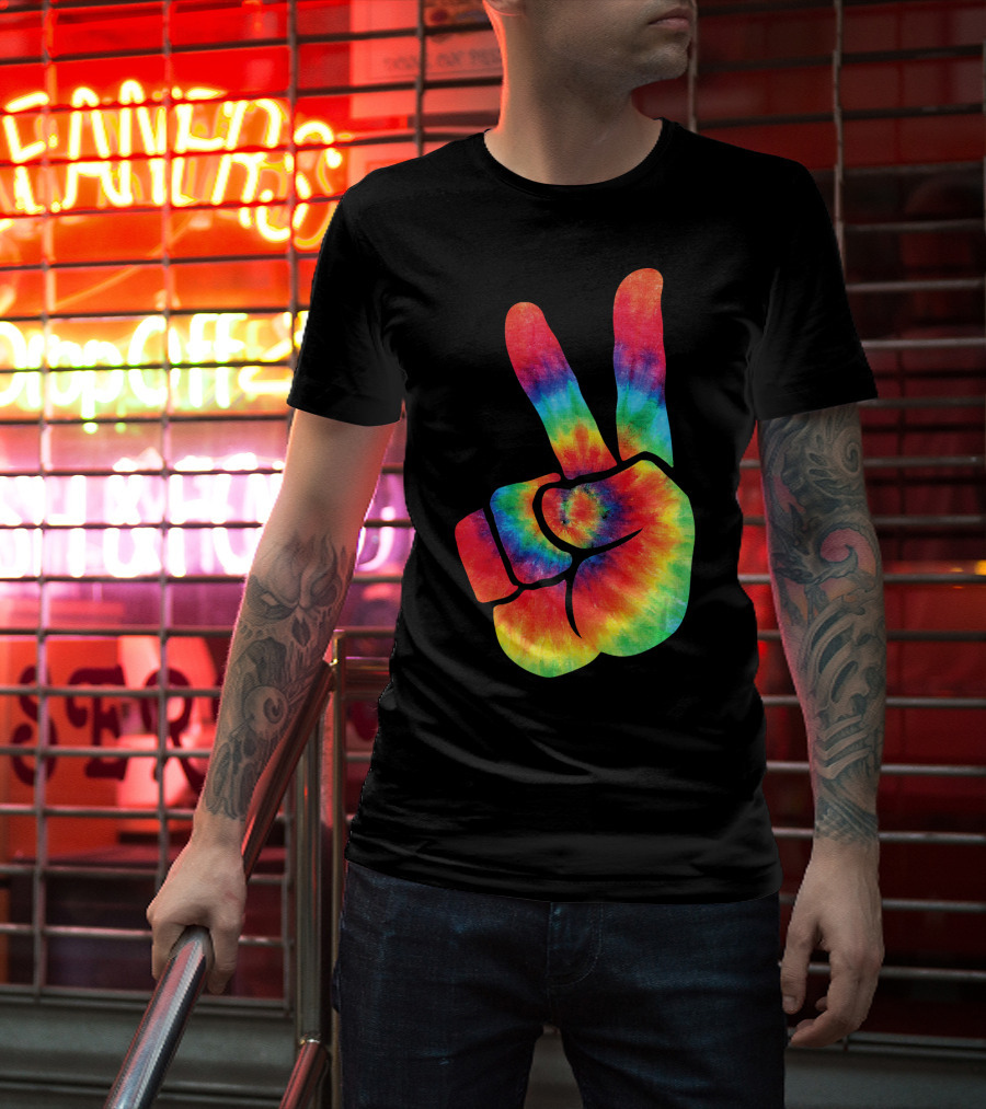 Hippie Peace Tie Dye Colortone V Sign T-Shirt