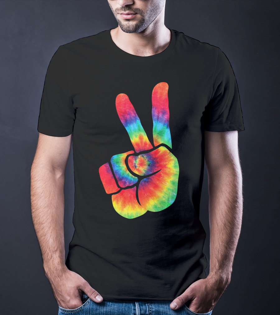 Hippie Peace Tie Dye Colortone V Sign T-Shirt
