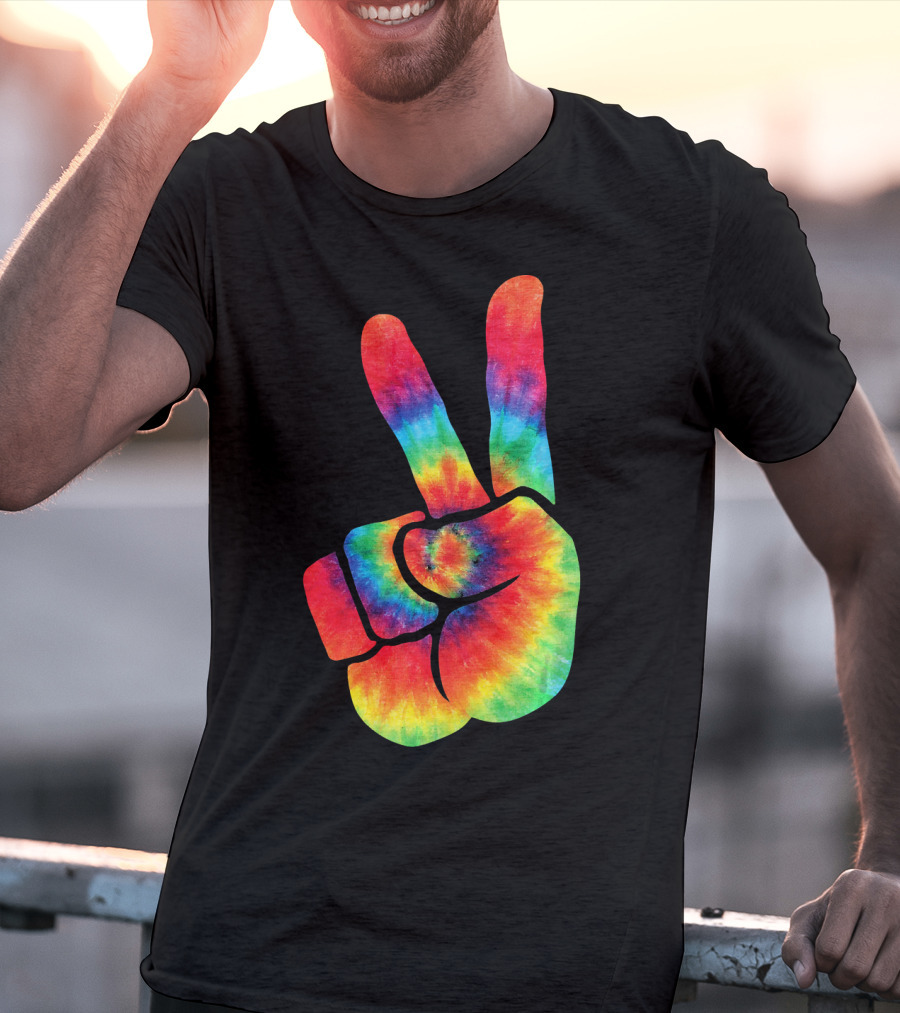 Hippie Peace Tie Dye Colortone V Sign T-Shirt
