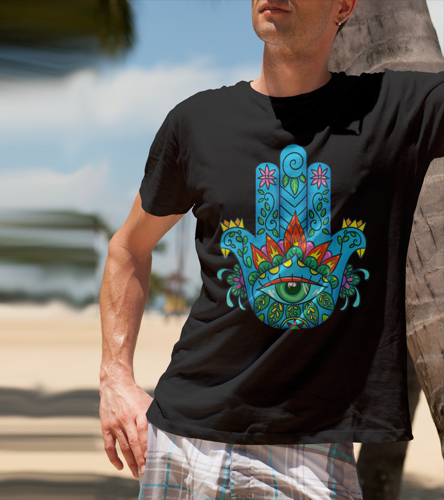 Hamsa Hand Spiritual Protection With Colorful Eye And Floral T-Shirt