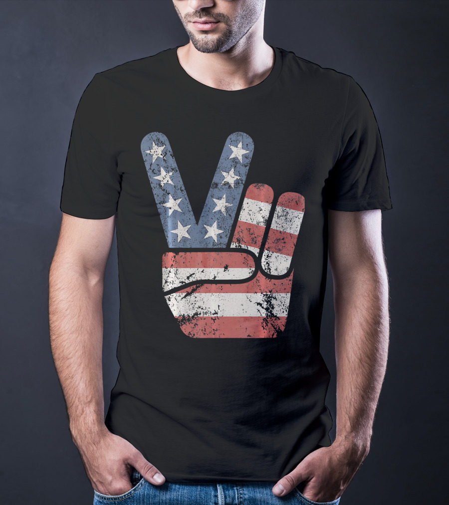 Vintage USA American Flag Peace Sign T-Shirt