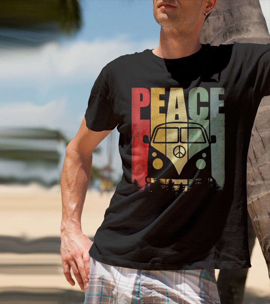 PEACE Retro Van Red Yellow Blue Forest T-Shirt