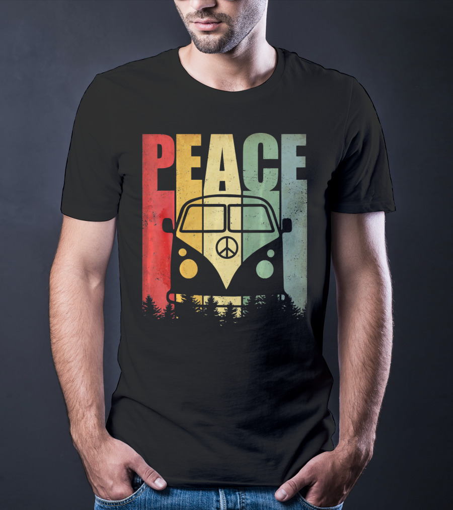 PEACE Retro Van Red Yellow Blue Forest T-Shirt