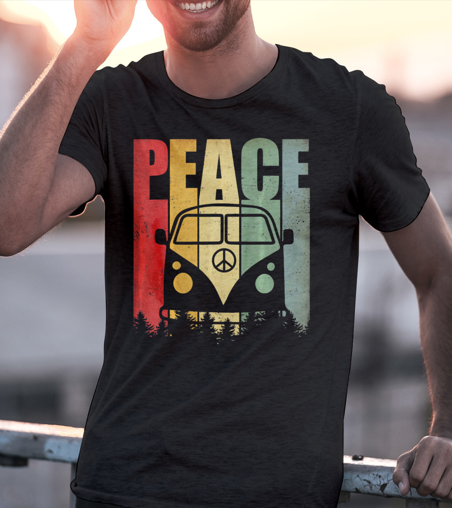 PEACE Retro Van Red Yellow Blue Forest T-Shirt