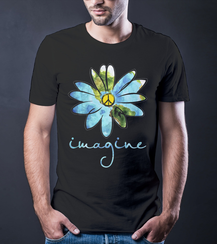 Imagine Peace Sign Flower World Map T-Shirt