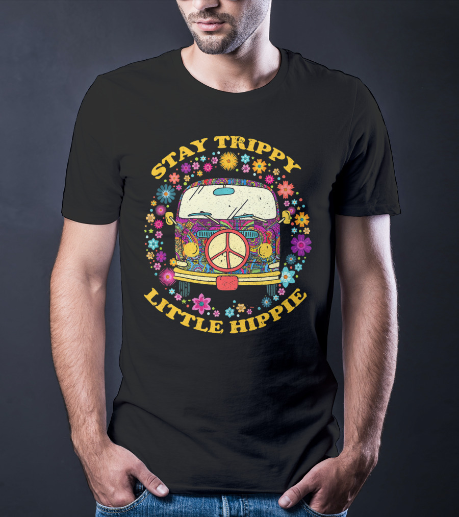 Stay Trippy Little Hippie Vintage Van Peace Floral T-Shirt