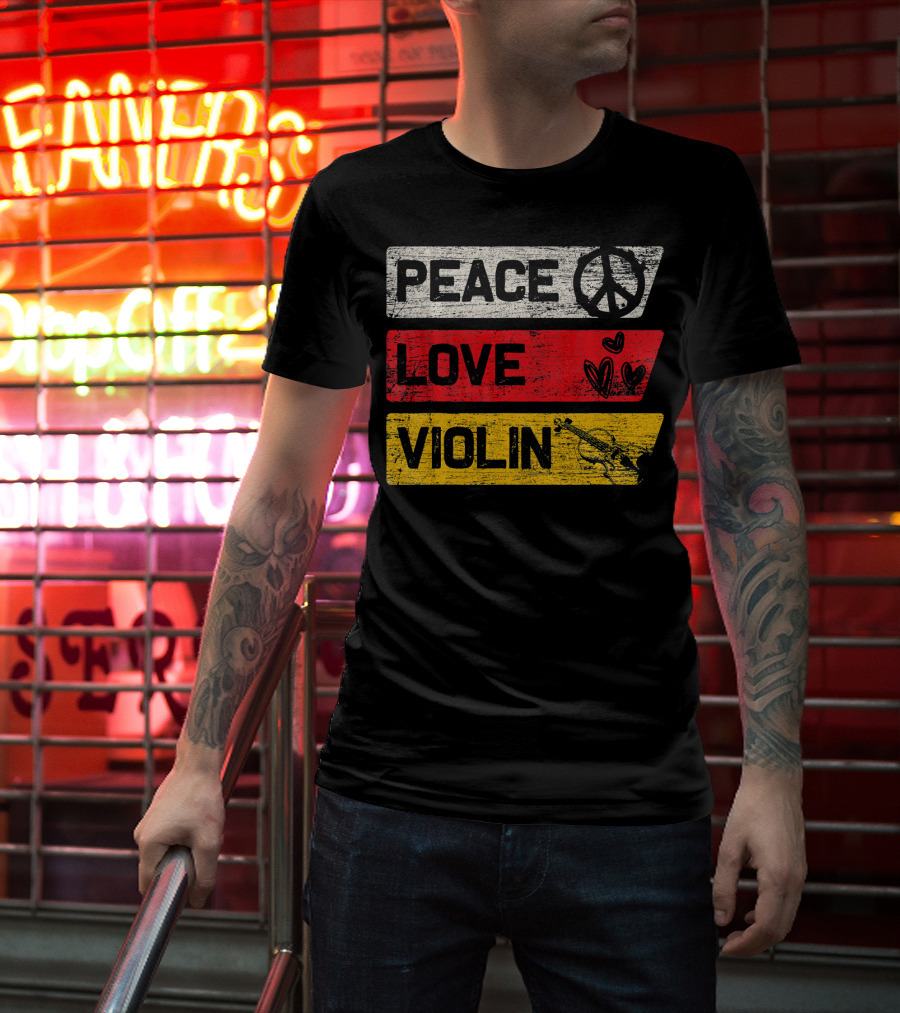 Peace Sign Love Hearts Violin T-Shirt