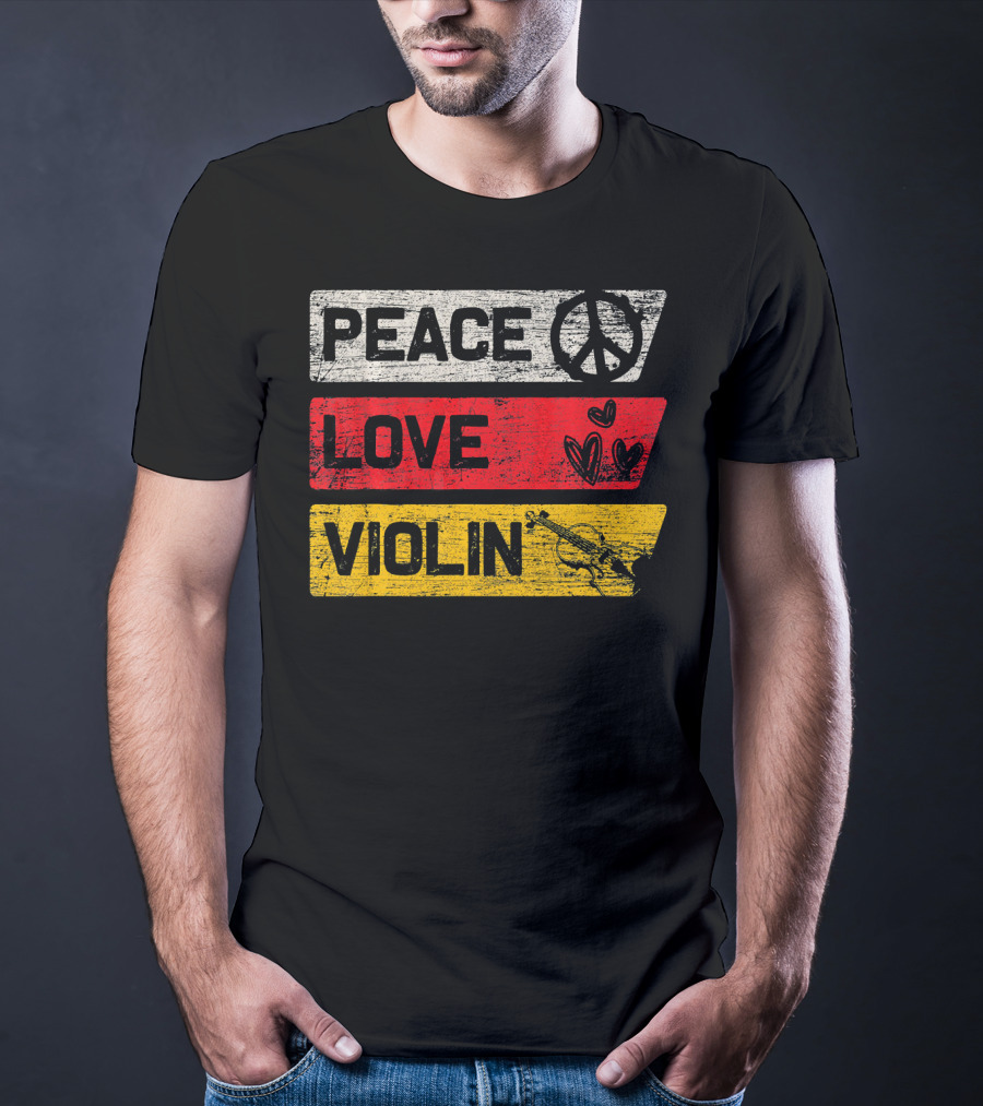 Peace Sign Love Hearts Violin T-Shirt