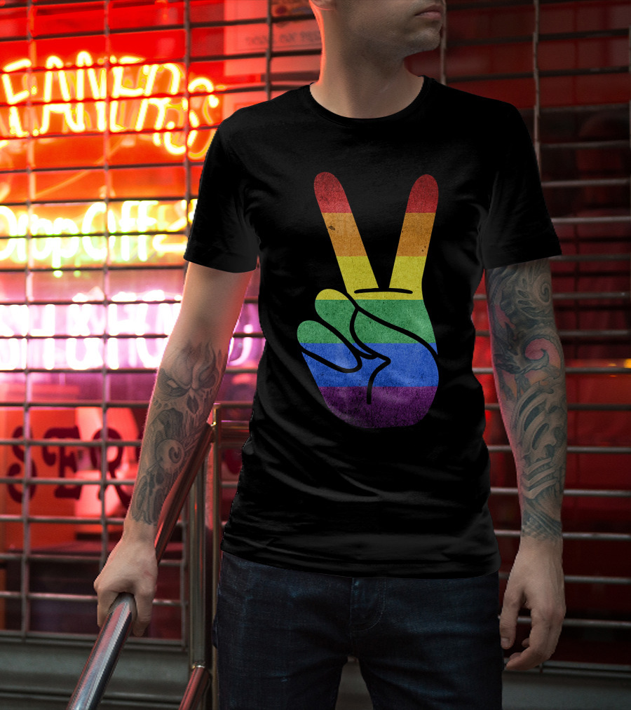 LOVE Rainbow Peace Sign Gay Pride Love T-Shirt