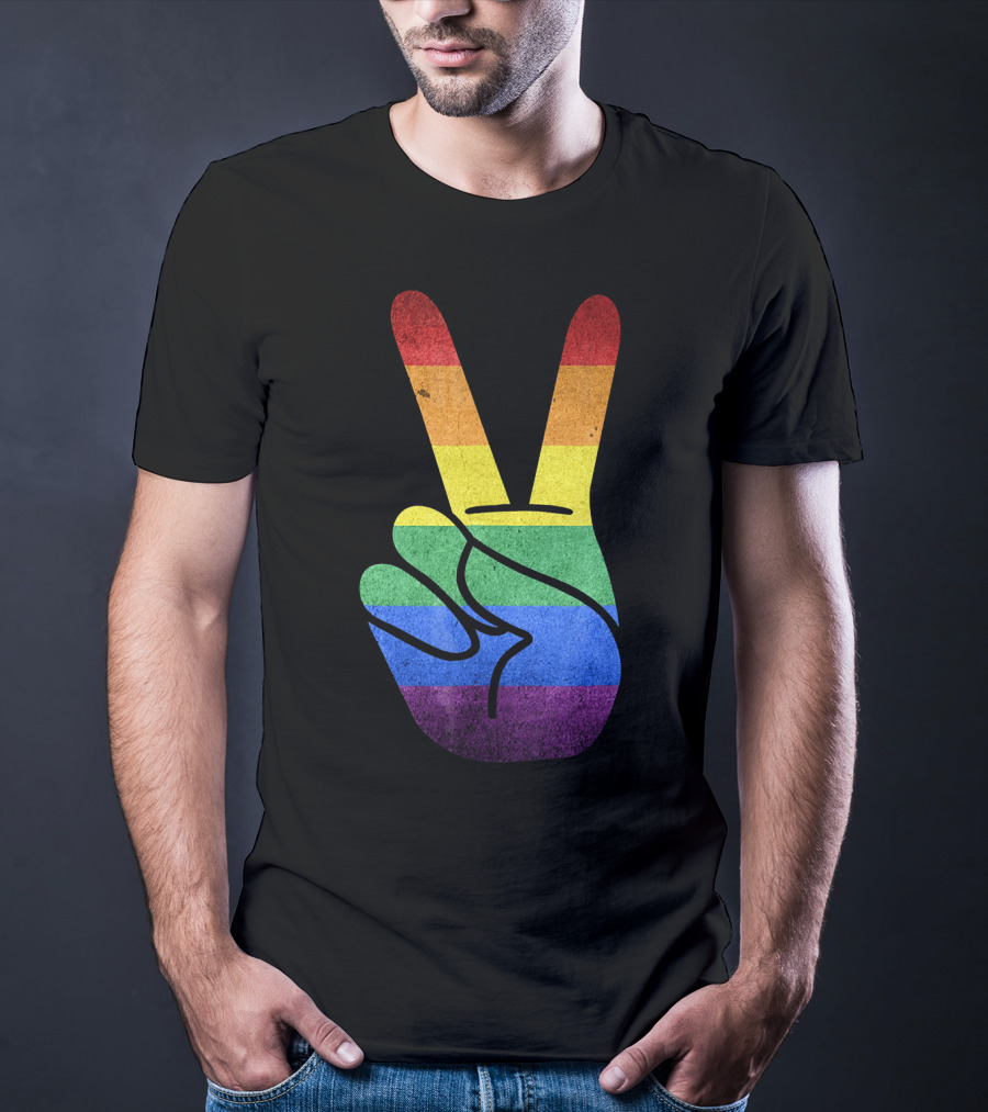 LOVE Rainbow Peace Sign Gay Pride Love T-Shirt
