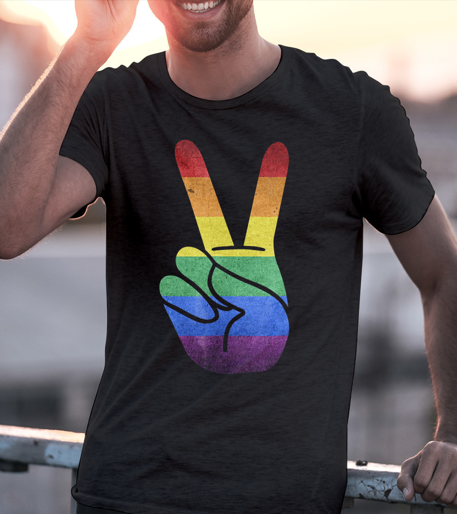 LOVE Rainbow Peace Sign Gay Pride Love T-Shirt