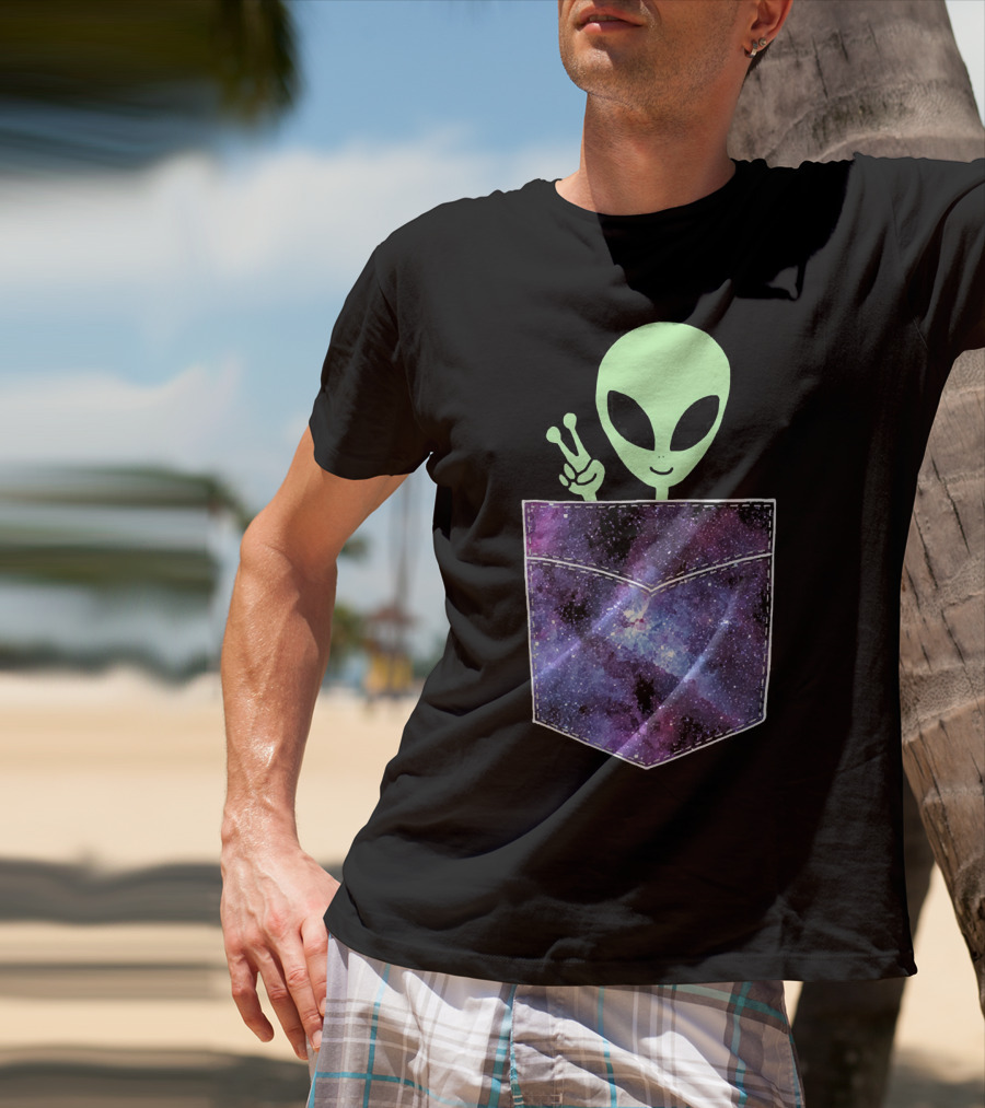 Alien Peace Sign Galaxy Pocket UFO Cos T-Shirt