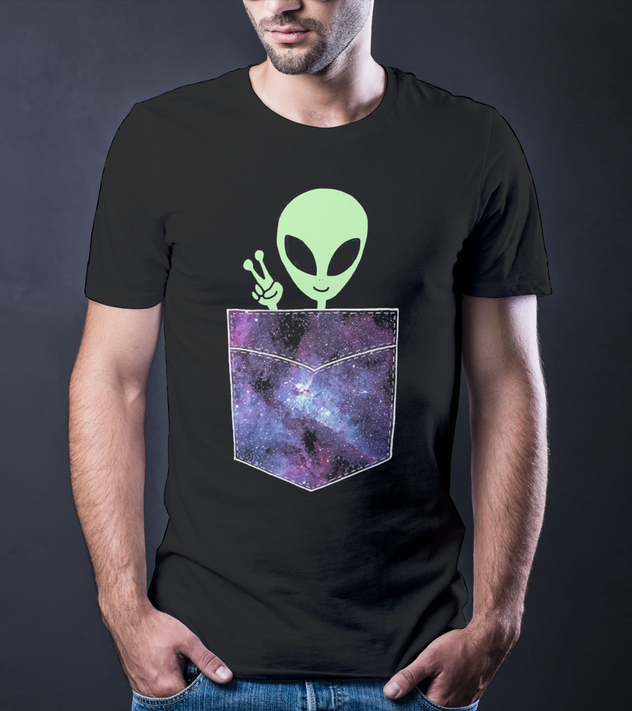 Alien Peace Sign Galaxy Pocket UFO Cos T-Shirt