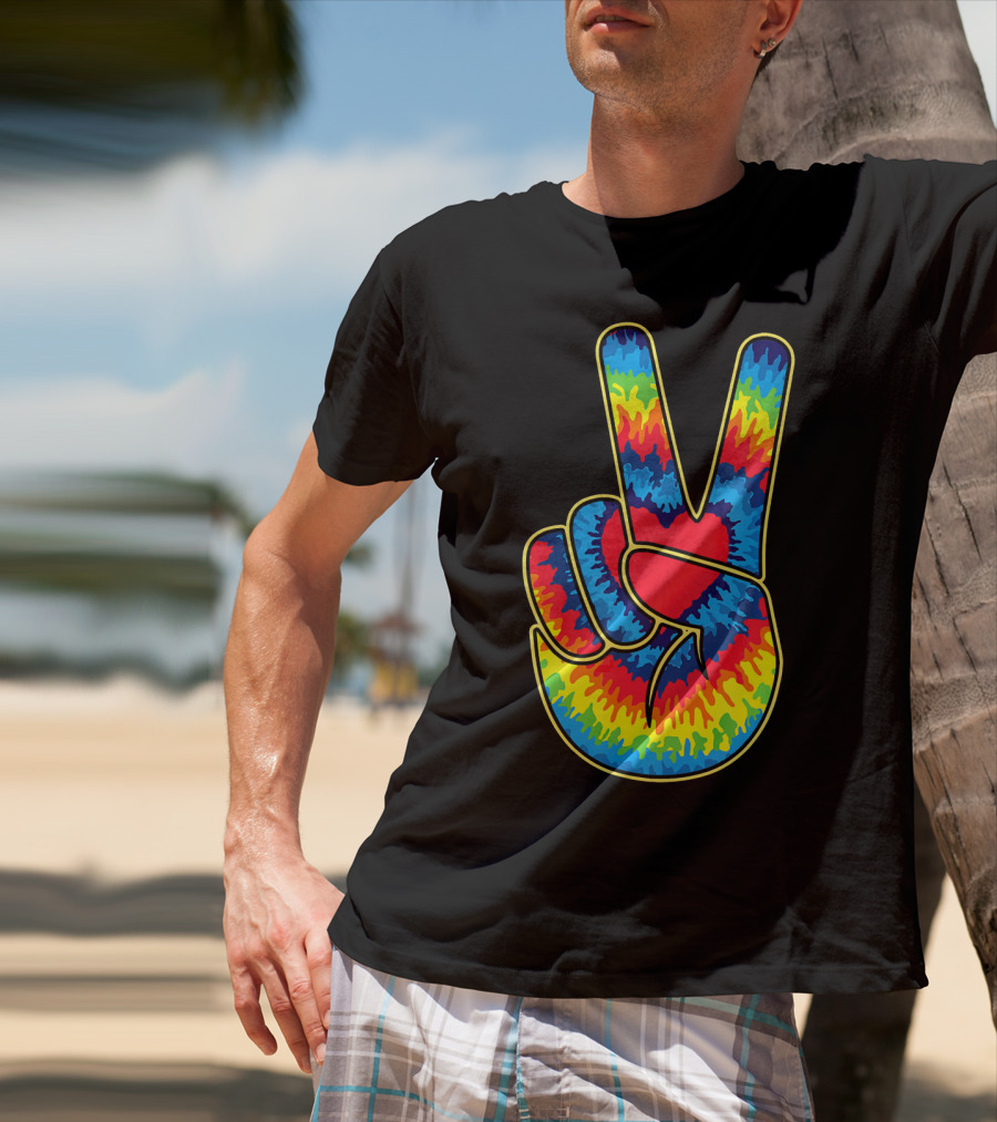Colorful Tie Dye Peace Sign Hand T-Shirt
