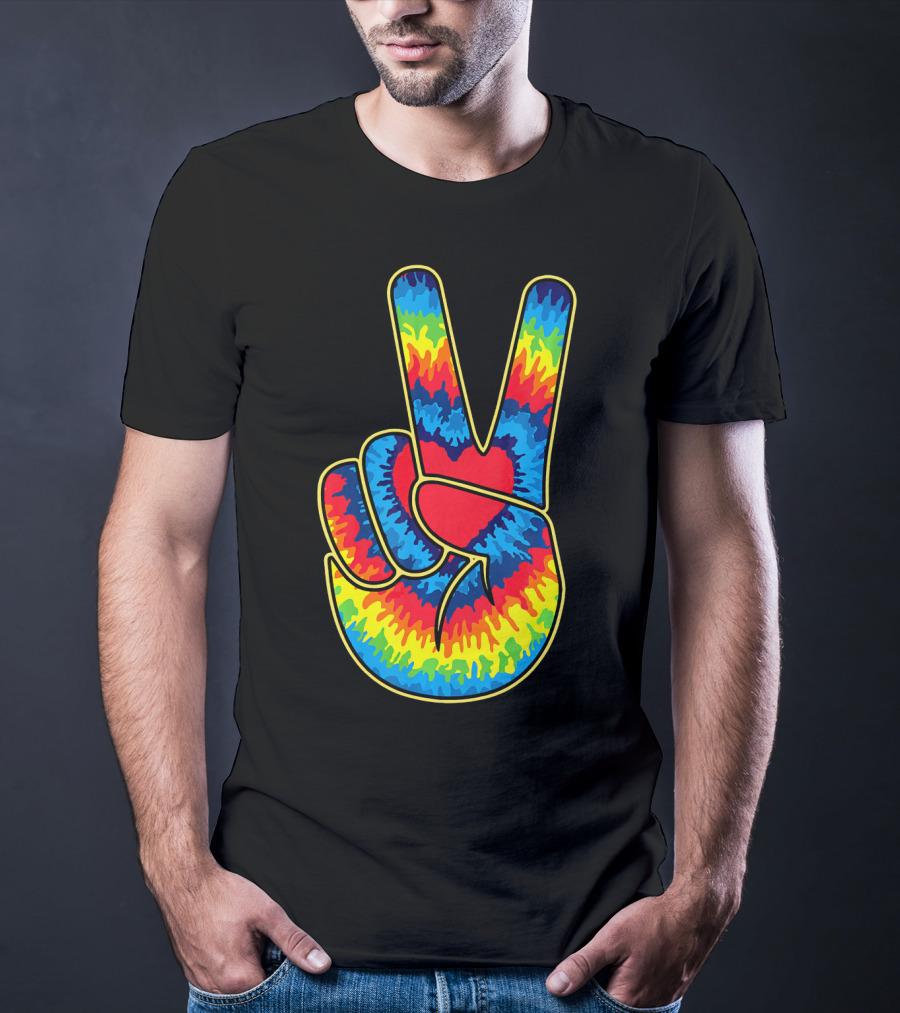 Colorful Tie Dye Peace Sign Hand T-Shirt