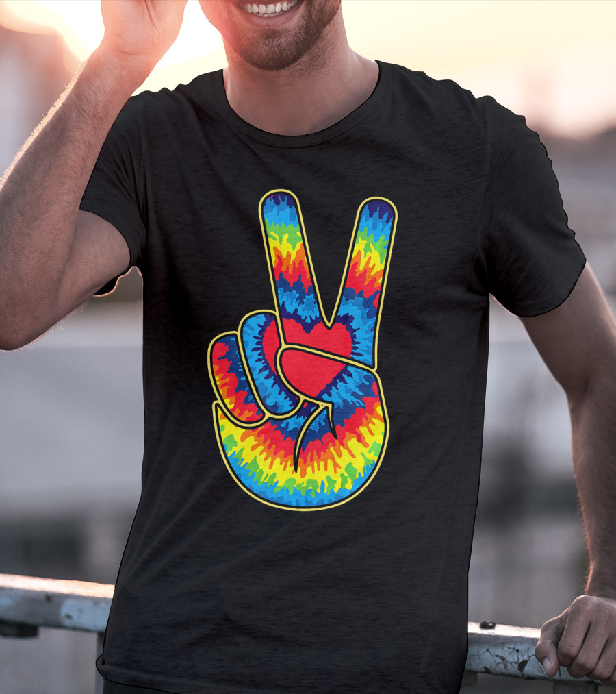 Colorful Tie Dye Peace Sign Hand T-Shirt