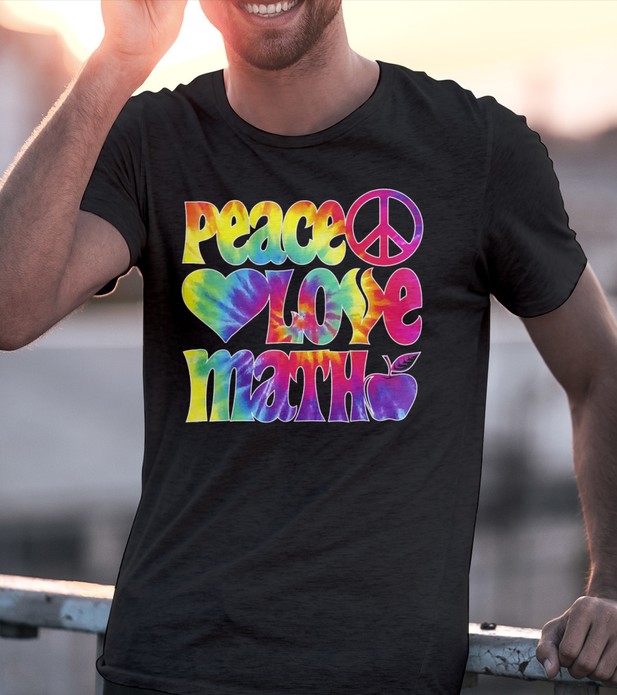 Peace Love Math Teacher Tie-Dye Symbols T-Shirt