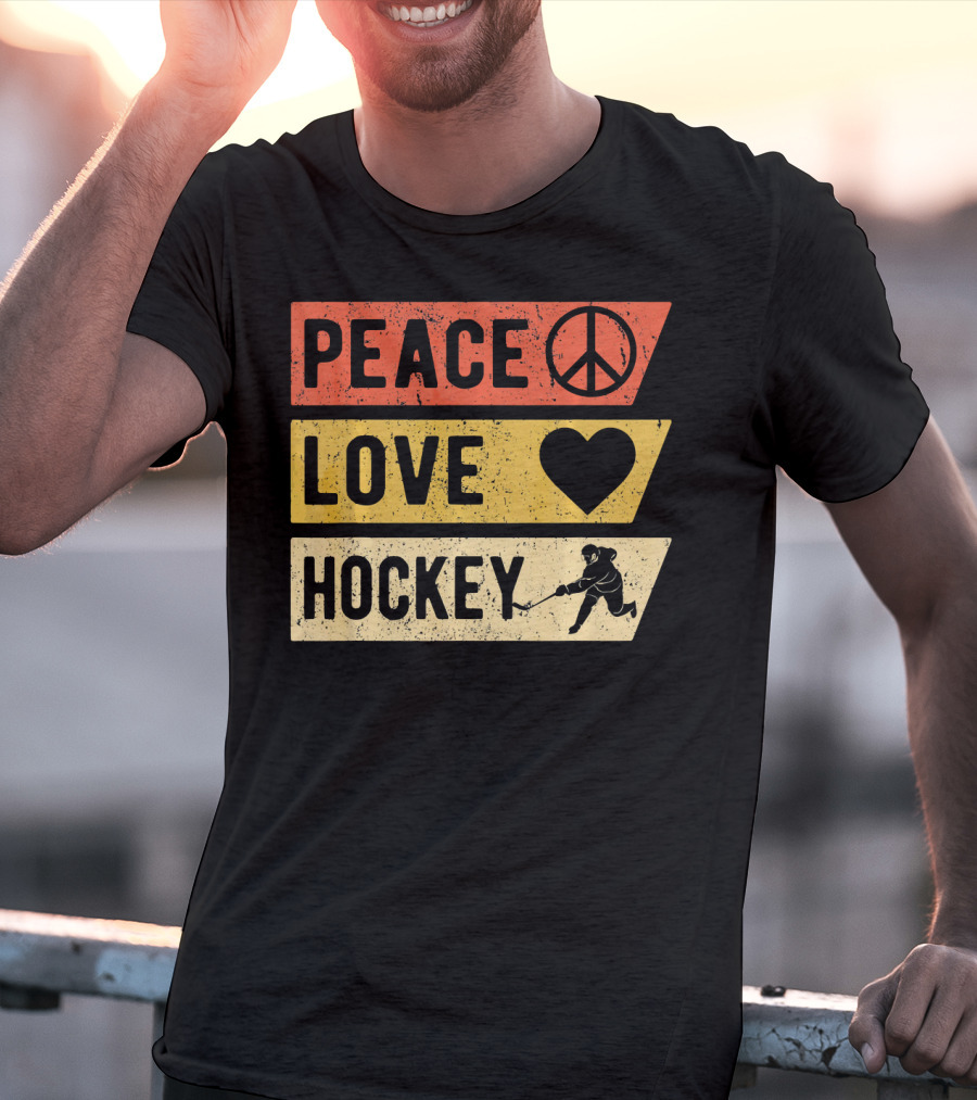 Peace Love Hockey Vintage Sports Lover T-Shirt