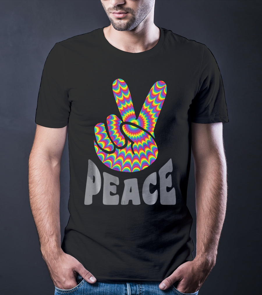 Peace Sign V Hand Groovy Tie Dye T-Shirt