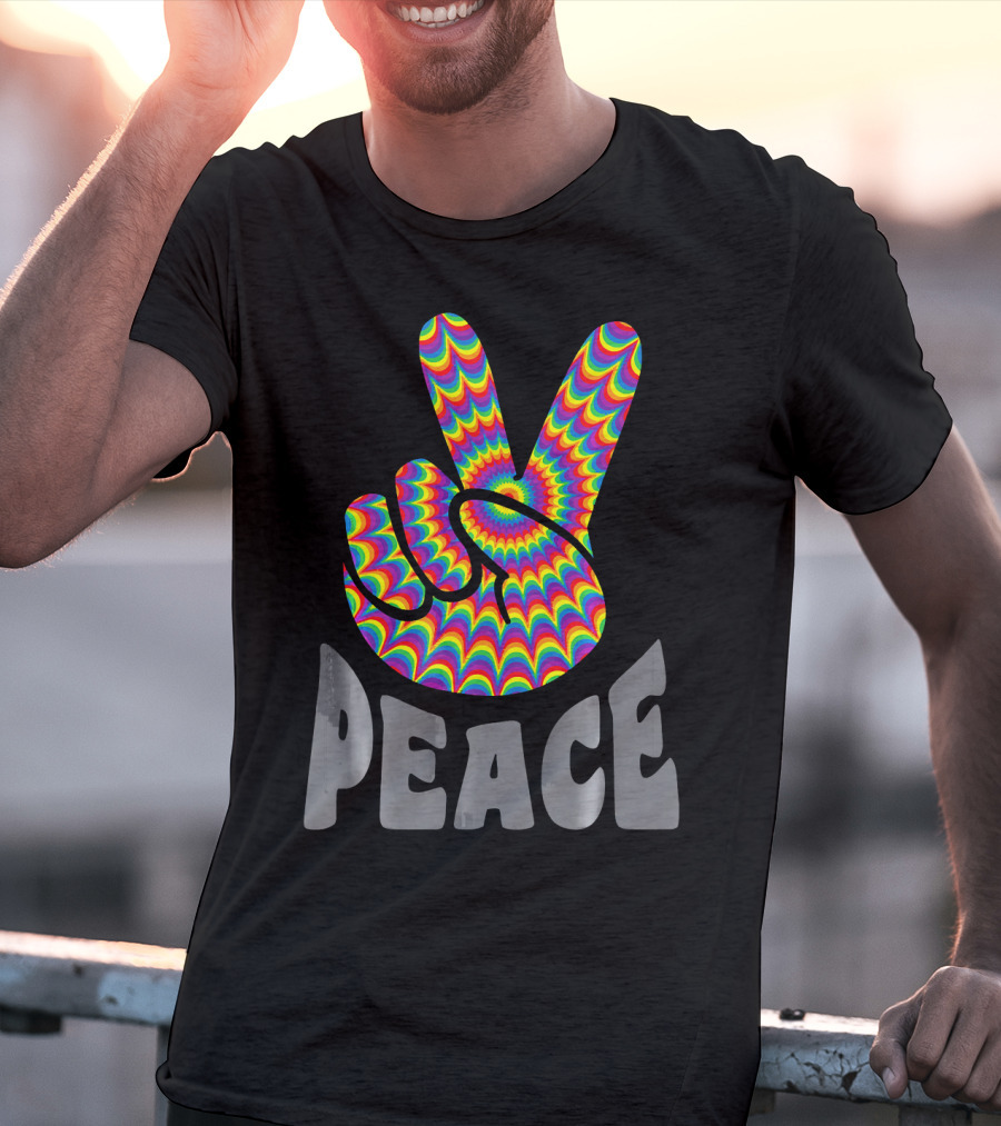 Peace Sign V Hand Groovy Tie Dye T-Shirt