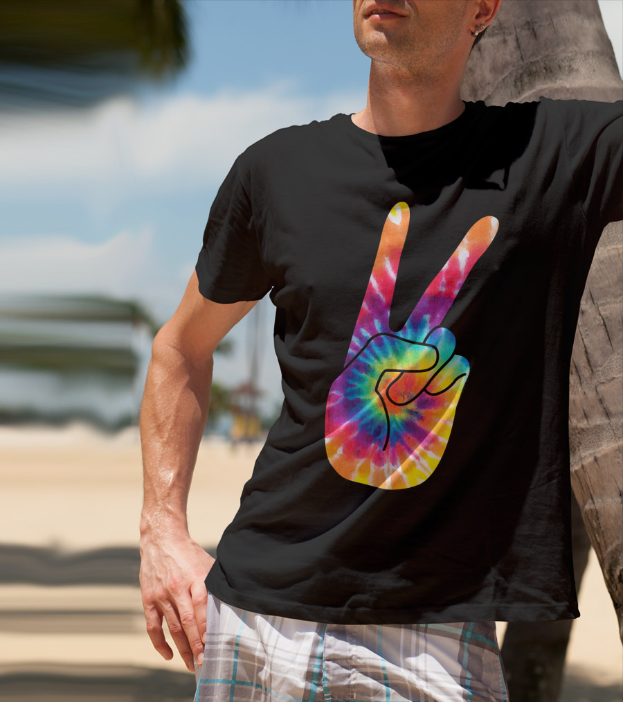 World Peace Tie-Dye V Hand Sign 60s 70s Retro T-Shirt