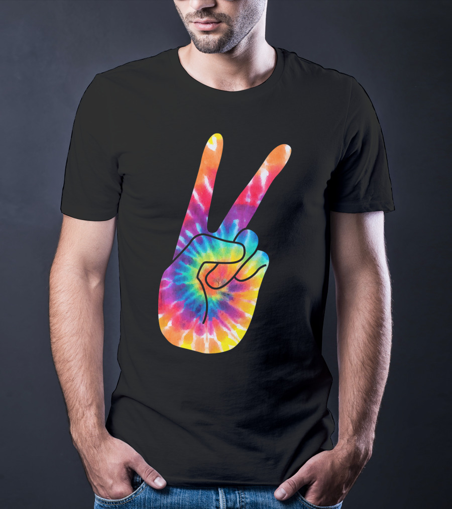 World Peace Tie-Dye V Hand Sign 60s 70s Retro T-Shirt