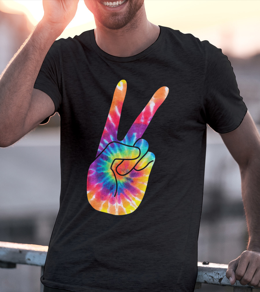 World Peace Tie-Dye V Hand Sign 60s 70s Retro T-Shirt