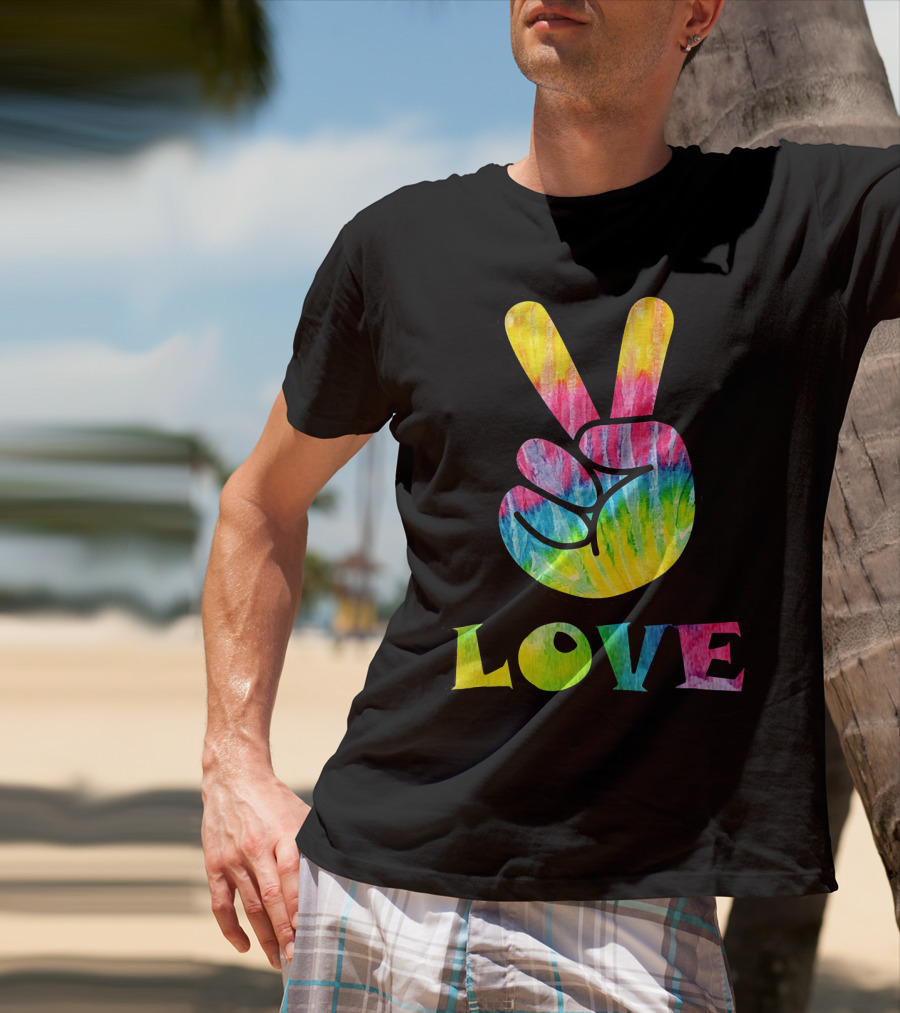 Love Tye Dye Peace Sign Rainbow Hand T-Shirt